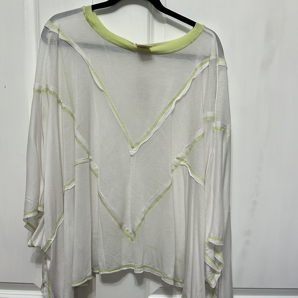 Mystree Cream Green Asymmetrical Ruffled Tunic